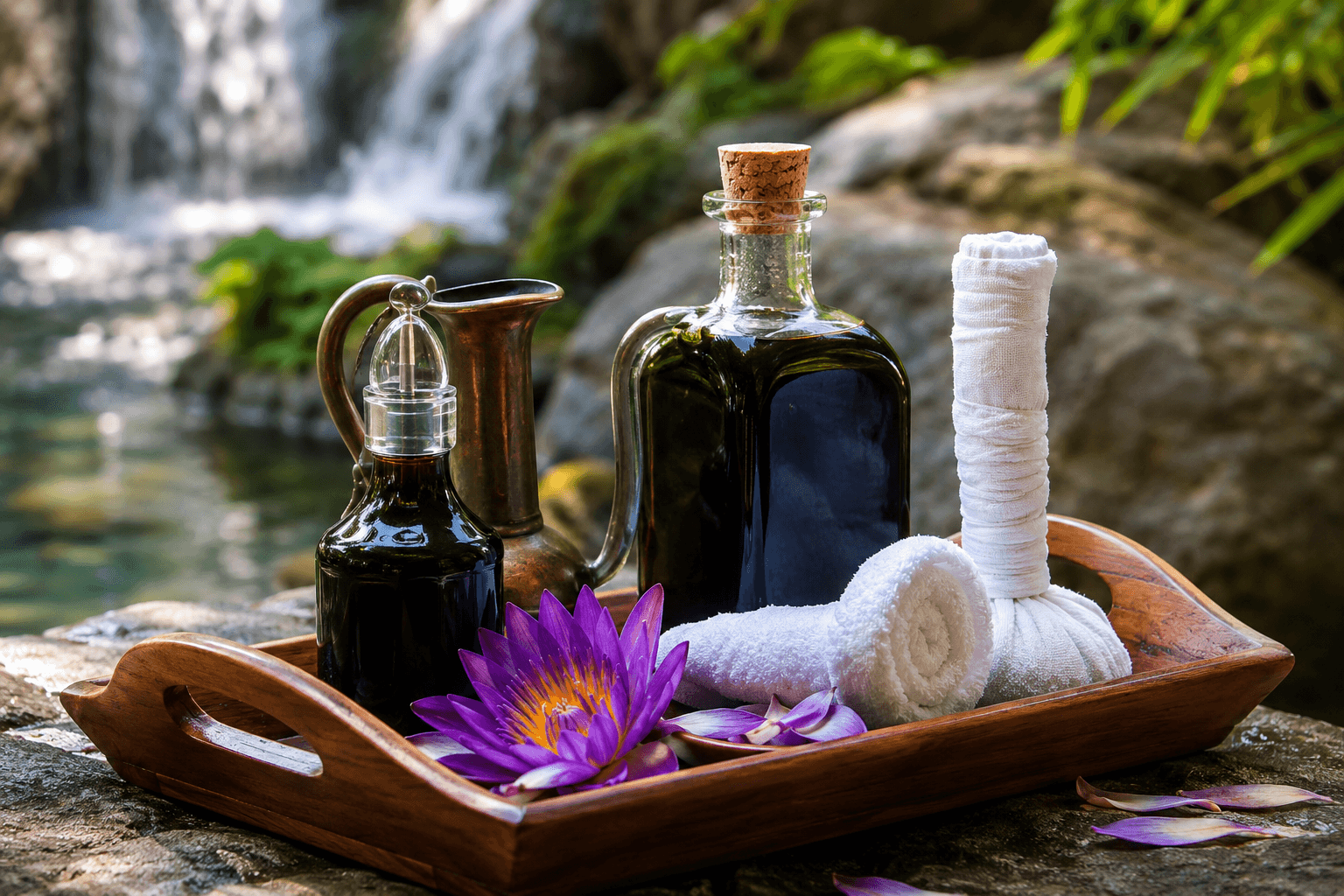 Ayurveda treatment oils and linens